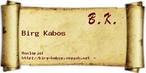 Birg Kabos névjegykártya